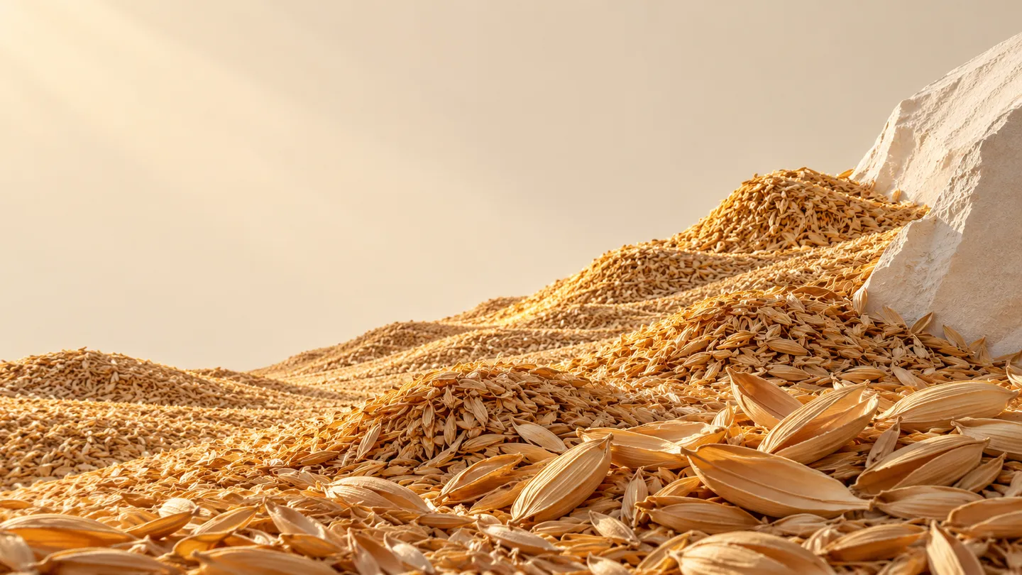 Sculptural landscape of golden rice husks